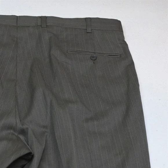 Vtg USA Made 48R 40x32 Tan Brown Striped Wool Mens Jacket Pants Suit